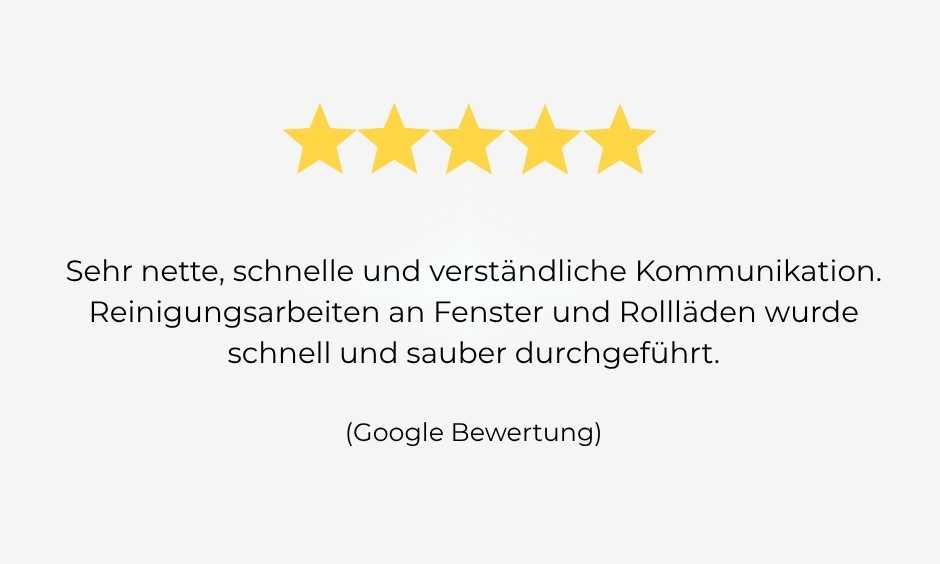 Fünf Sterne Bewertung für schnelle und verständliche Reinigungskommunikation.