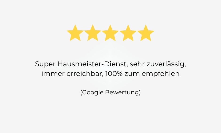 Fünf goldene Sterne mit einer positiven Kundenbewertung für einen Hausmeisterdienst.
